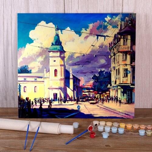 Landscape Lviv, Gorodotska Str DIY Painting By Numbers Kit Acrylic Paints 50*70 Boards By Numbers Wall Decoration Handiwork