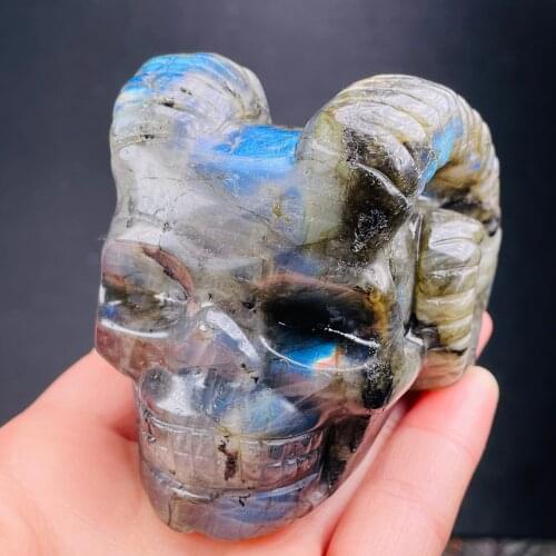 Natural Labrador Mineral Crystal Reiki Skull Gemstone Stone Home Collectible Figurines Decor