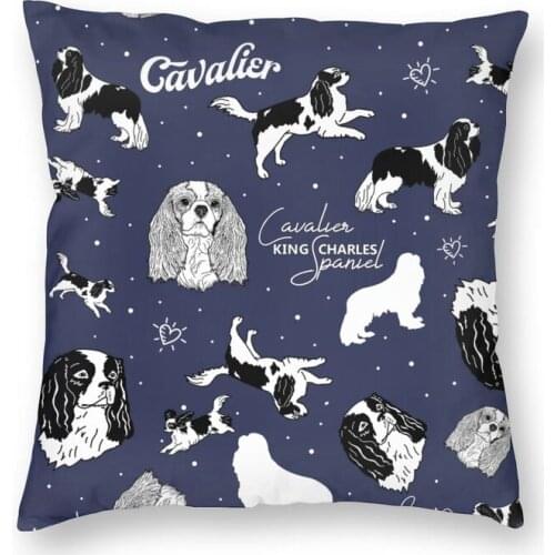 Cavalier King Charles Spaniel Pattern Throw Pillow Cover Decoration Square Dog Cartoon Cushion Cover 45x45 Pillowcover for Sofa