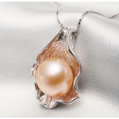 Charming AAA 9-10mm south sea gold pink pearl pendant 925 sliver