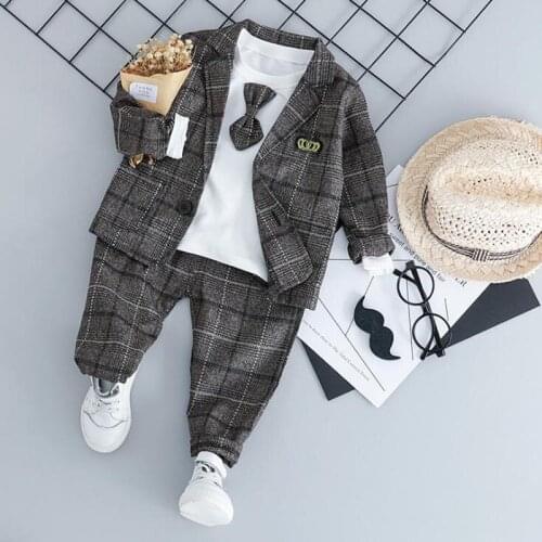 Autumn Spring Baby Boy Fashion Formal Clothing Set Kid Tie Suits PANTS 3pcs/set Children Clothes 1-4 Years Toddler Boy Suits Set