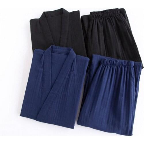 Autumn Male Pajamas Sets pure Cotton Kimono Mens Sleepwear Japanese Style Pyjamas Men Soft Home Wear 2 Pieces High Quality