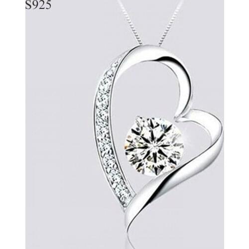 Genuine Real Pure Solid 925 Sterling Silver Pendants for Women Jewelry Heart Purple Cubic Zircon Female Pendant No Necklace