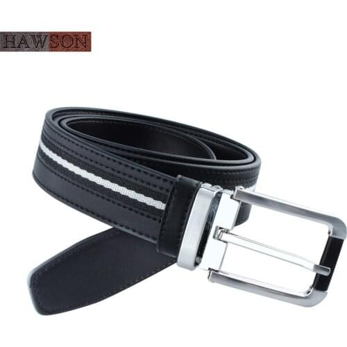 Fashion Dress Belts For Men Black Genuine Leather with Fabric Line High Quality Belt Buckle Strap Luxury Wedding Dress