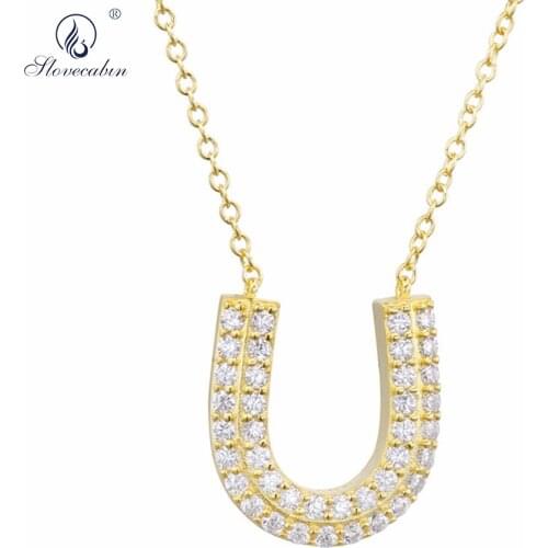 Slovecabin 925 Sterling Silver Luxury Gold Zircon Horseshoes Pendent Chain Necklace For Women New Full Crystal Letter U Jewelry