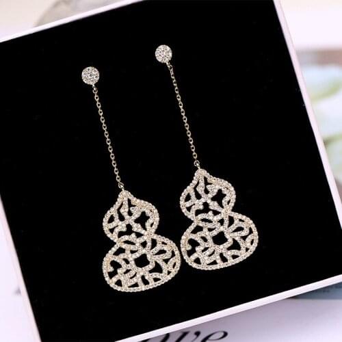 Ruifan Europe Big Gourd Shape Cubic Zircon Large Pendants Long Dangle Earrings Gold/White Gold Rhinestone Drop Earring YEA344
