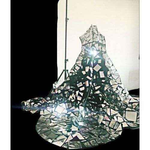 Silver Mirror Cloak Dance Costume Women GoGo Party Dress Men Bar Rave Nightclub Mirror Costume Show Performance Clothing