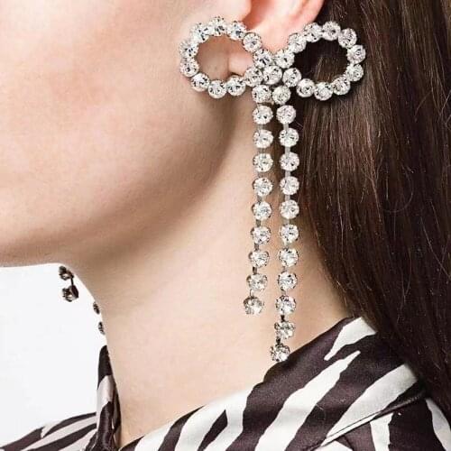 High quality shining Rhinestone Bow Earrings hanging Crystal Pendant Earrings Fashion Jewelry Wedding Bride Earrings Jewelry