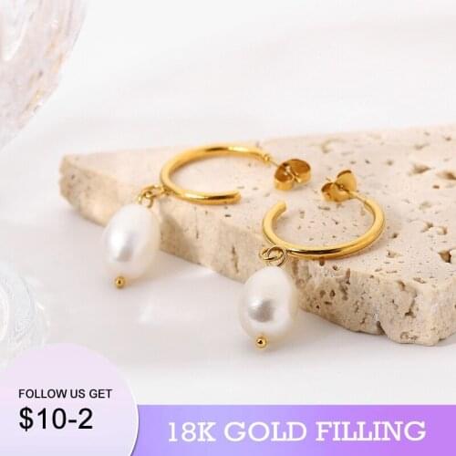2022 New 18KGF Natural Pearls Earrings Hoop Earrings Handmade Jewelry Brincos Minimalism Oorbellen Pendientes Earrings