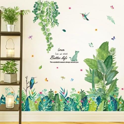 [SHIJUEHEZI] Green Tree Leaves Wall Stickers DIY Grass Plants Wall Decals for Kids Room Baby Bedroom Nursery House Decoration