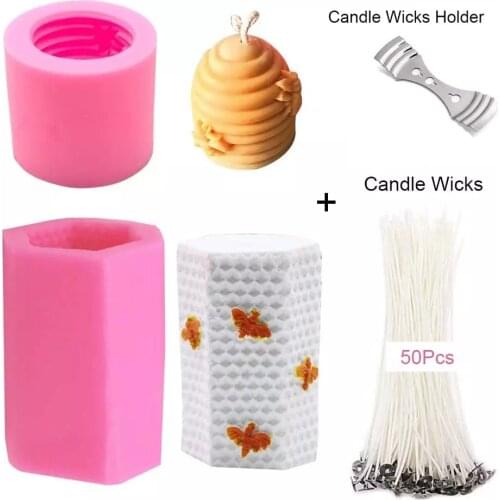 3D Bee Honeycomb Candle Silicone Molds Beehive Mold for Homemade Beeswax Candle Soap Crayon Wax Melt Hives Candle Making Supplie