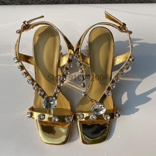 Summer Crystal Glitter Woman Sandals Party Pump High Heels Sexy V Shape Elegant Rhinestone Stiletto woman shoes Sandals
