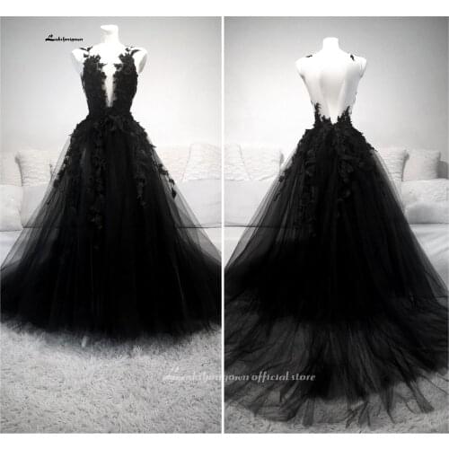 Lakshmigown Vintage Gothic Black Wedding Dresses for bride 2021 Plus Size Strapless Sweep Train Country Wedding Gown