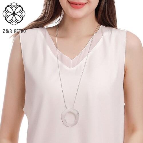 Trend Silver Color Geometric Long Chains Collar Necklace 2021 Fashion Costume Jewelry for Women Suspension Pendant Unusual Thing