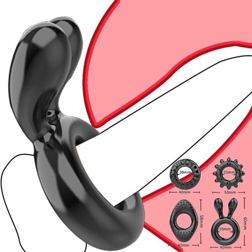 VETIRY 4 Pieces/Set Penis Ring Elastic Scrotum Bind Cock Ring Penis Enlargement Sex Toys for Men Erection Delay Ejaculation