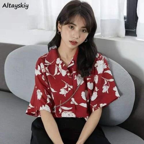 Shirts Women Floral Button Turn-down Collar Summer Fashion Retro Loose All-match New Streetwear Popular Feminine Korean Style