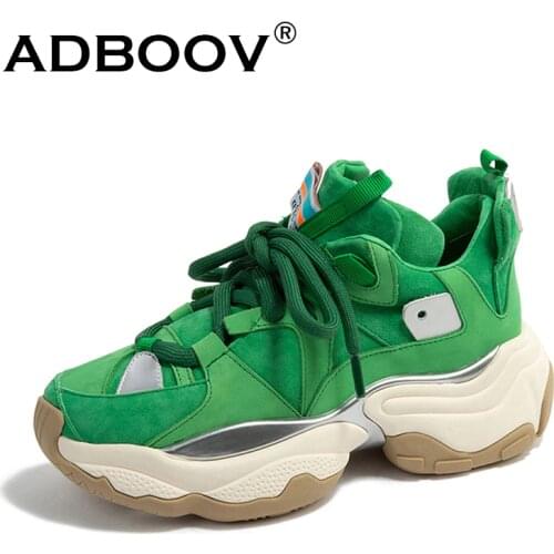 ADBOOV 2020 New Suede Chunky Sneakers Women Thick Sole Fashion women Shoes Casual Green Zapatos Deportivos Mujer