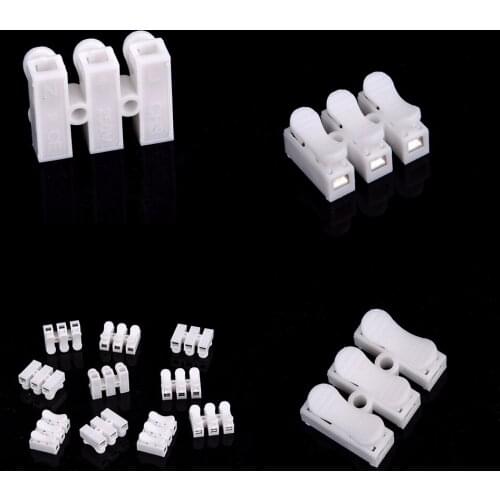 10x 3pin Spring Cable Clip Self Lock Press Push Quick 3P Wire Clip Connector Wiring Terminal For Car Led Strip Lamp