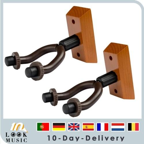 2-Pack Guitar Wall Mount Hanger Walnut Guitar Hanger Wall Hook Holder Stand for Bass Electric Acoustic Guitar Ukulele