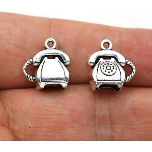 20PCS Antique Silver Plated Vingate Telephone Charms for Jewelry Making Bracelet Findings DIY Accessories 15x13mm