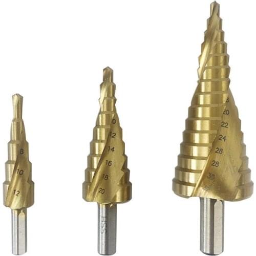 3PC 4-12 4-20 4-32mmTriangular handle Titanium HSS Step Drill Bit Spiral Drill Bit for Wood Metal Hole Drilling Cone Drill Bit