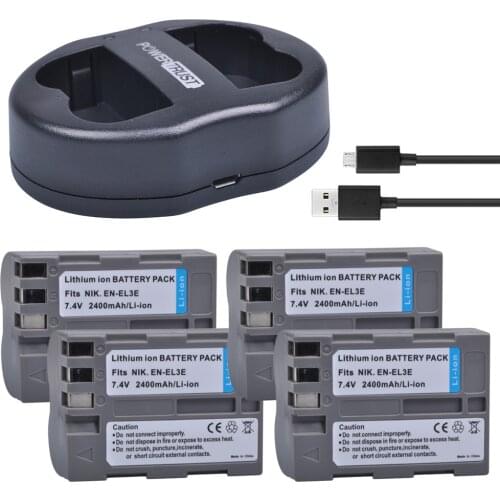 4x 2400mAh EN-EL3E EN EL3E EN-EL3e ENEL3E Battery + Dual USB Charger for Nikon D30 D50 D70 D80 D90 D100 D200 D300 D700 Camera