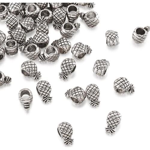 50pcs Tibetan Style Alloy European Large Hole Beads 12x7x6mm, Hole: 5mm, Pineapple Shape,Lead Free & Nickel Free & Cadmium Free