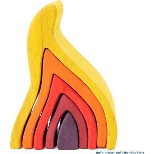 67JC Kids Wooden Rainbow Building Blocks Volcano Hand-Eye Puzzle Educational Toys Birthday Gifts