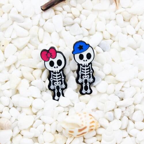 Skeleton Brooches Boys and Girls Red bow Best Friend Skeleton Skull Enamel Pins Badge Lapel For Friend Jewelry Gift Wholesale