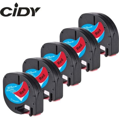 CIDY 5pcs 12mm*4m black on red LT91203 91333 91223 LT 91203 dymo letratag 91203 for dymo label printer for LT-100H