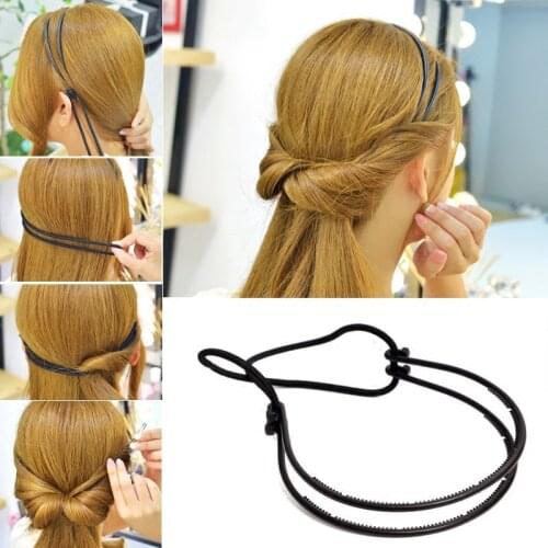 H:HYED Women Elastic Rubber Bands Hair Clips Women Double Root Hair Hoop Head Band Adjustable Hairpins Head Band Accessories