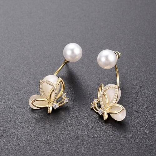 Dorado Korean Fashion Butterfly Simulated Pearl Drop Earrings For Women Elegant Cute Zircon Brincos Prevent Allergy Jewelry Gift