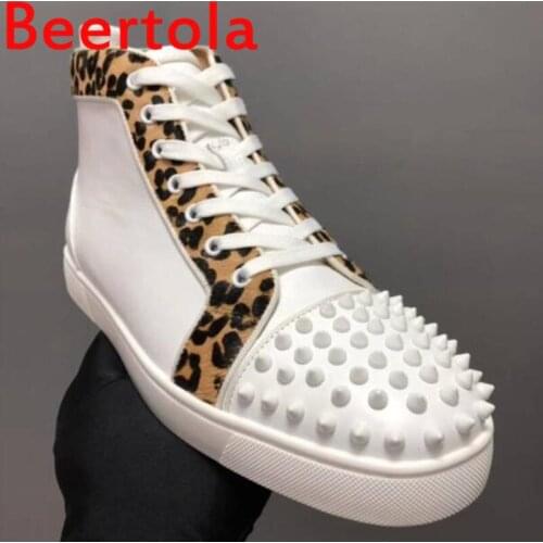 Designer Sneakers Leopard Pattern Breathable Spikes Mixed Color Casual Shoes For Men Flats Shoes Tenis Masculino Chaussures