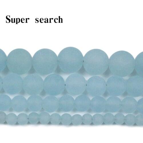 4/6/8/10mm Frosted Gray blue matte beads natural stones Round loose beads for jewelry making bracelet necklace diy Chalcedony