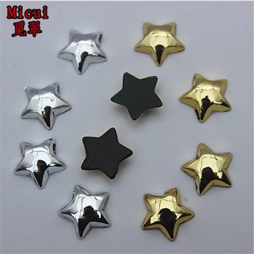 Micui 100PCS 10mm five pointed star Flatback Acrylic Rhinestones Applique Crystal Stones Acrylic Strass For Clothes Craft ZZ604