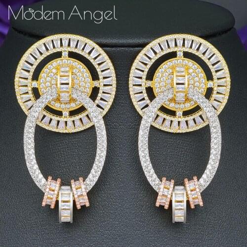ModemAngel New Luxury Brand Big Circle Pendant Drop Earrings Jewelry AAA Cubic Zircon Women Bridal Wedding Dress Accessories