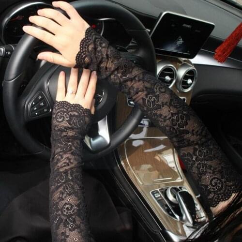 Fashion Womens Summer Outdoor Driving Sports Sun Protection Thin Lace Long Arm Sleeves Fingerless Gloves Elbow Sleeve Fake Cuff