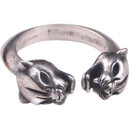 BOCAI real S925 sterling silver jewelry leopard head ring for Man personalized retro Thai silver mens ring adjustable size