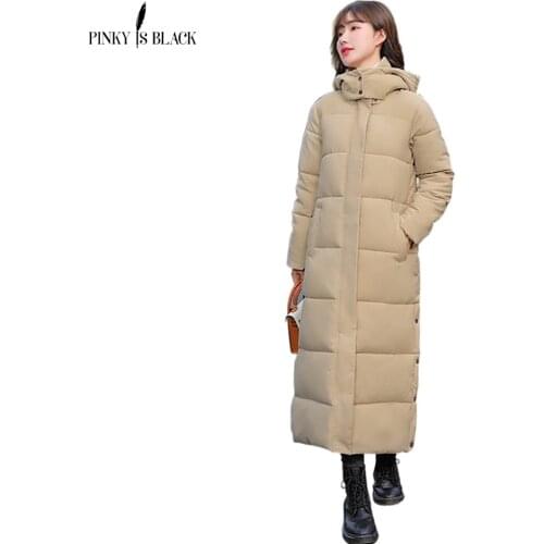PinkyIsBlack 2021 New Winter Women Jacket X-long Hooded Cotton Padded Female Winter Coat Womens Parka High Quality Warm Outwear