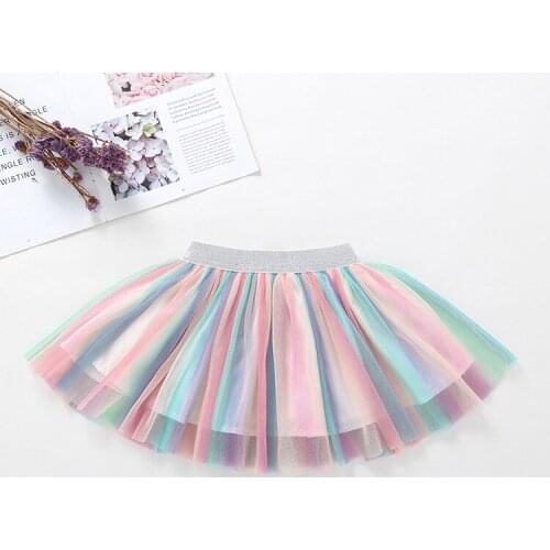New 3-8 year old childrens clothing girl princess gradient rainbow mesh yarn female baby sweet wild pleated girl
