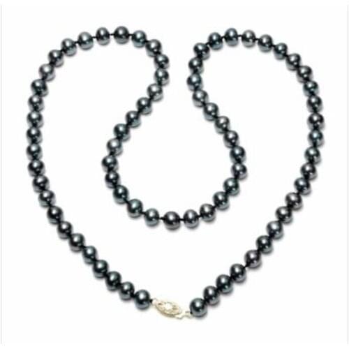 Natural 7-8mm natural Japan AKoya black Pearl necklaces 18inch