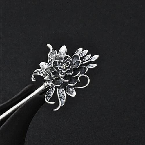 Peony Flowers Hair Stick 925 Sterling Silver Jewelry Women Ethnic Vintage Hair Pins Chinese Handmade Genuine Real Silver Hairpin