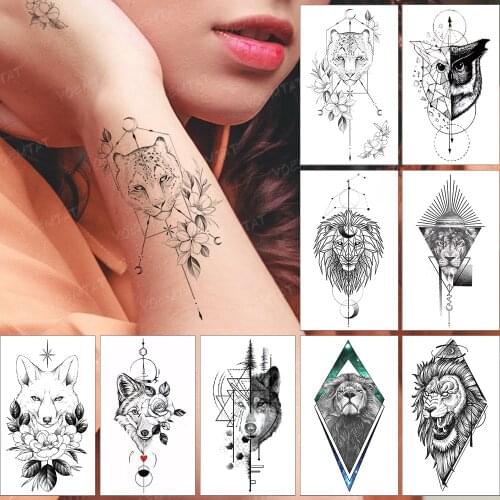 Waterproof Temporary Tattoo Sticker Linear Geometric Moon Leopard Lion Flower Tatoo Woman Man Child Realistic Art Flash Tatto