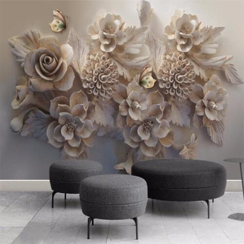 Custom 3D wallpaper for bedroom walls living room Embossed flowers 3d wall stickers Modern European background wall decoration