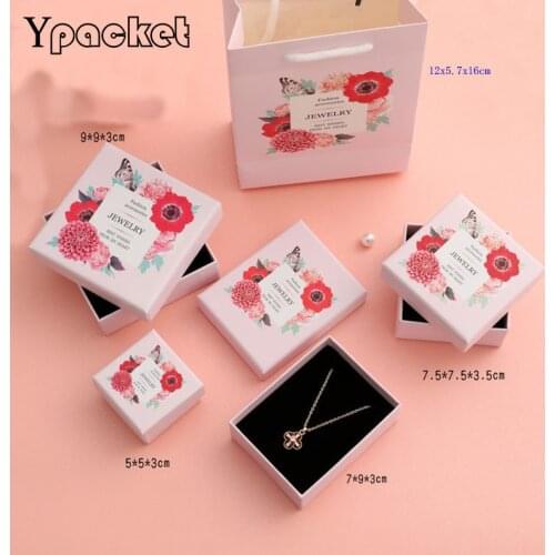 Pink Square Jewelry Organizer Box Rings Storage Boxes For Earrings Necklace Pendant Christmas gifts Shopping Handle Paper Bags