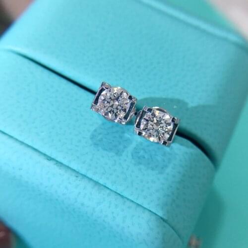 18k White Gold Real Roud Cut 1.0ctw F-G SI Natural Diamond Earring Stud Push Back 0.5carat each side
