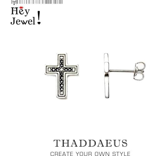 Ear Studs Cross Black,Europe Faith Eternal Life Jewerly For Women,2020 Christian Symbolism Church Gift In 925 Sterling Silver