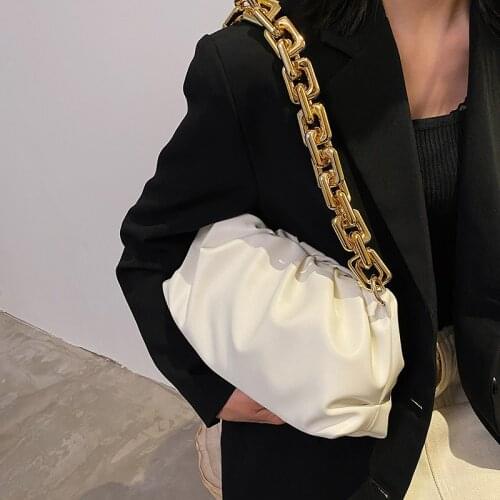 Thick Chain Design Soft PU Leather Shoulder Underarm Bags for Women 2021 Travel Handbag Fashion Luxury Simple Crossbody Purses