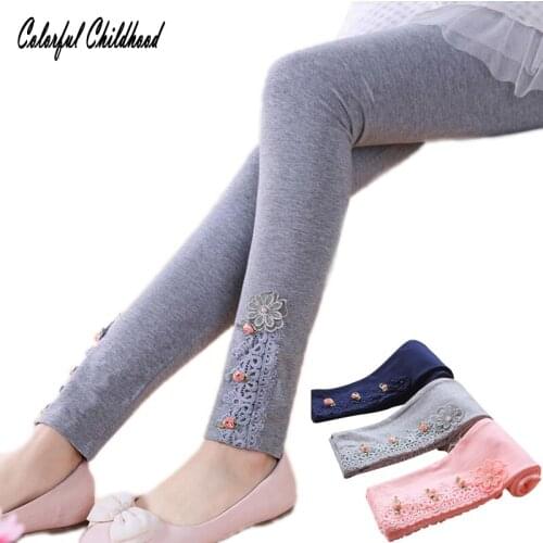 Spring Autumn Toddler girls lace leggings school girls sweet Leggings 3-12y big kids pants cotton children clothing trousers