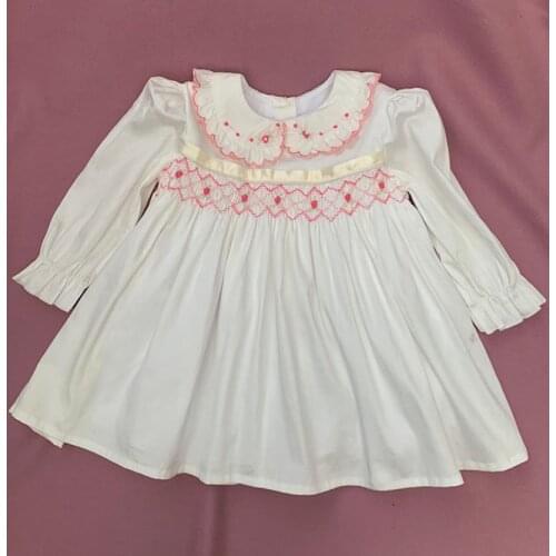 Spring New Girl Hand-Embroidered Court puff Long-Sleeved Dress Baby Vintage Dress Girls Smocking Dress Toddler Girl Dress